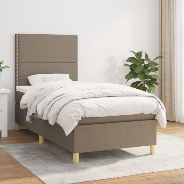 Cama box spring com colchão tecido cinza taupe 90x190 cm D