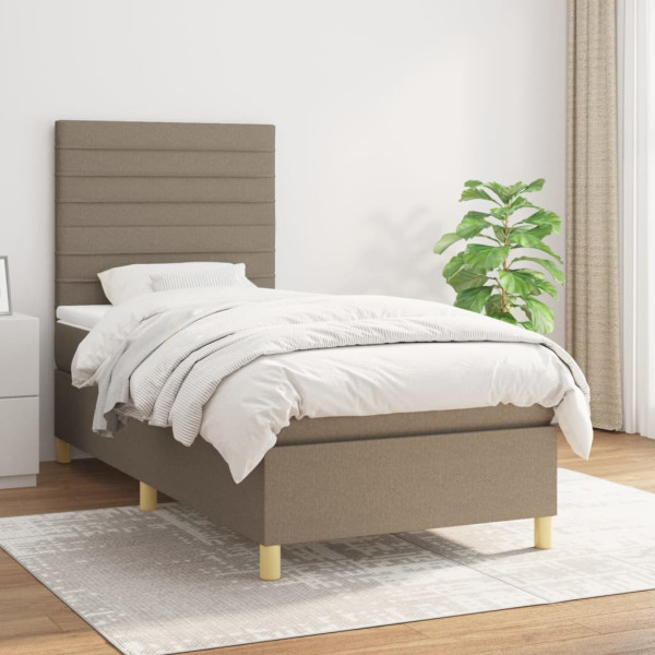 Cama box spring com colchão tecido cinza taupe 100x200 cm D