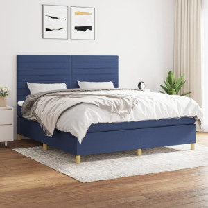 Cama box spring con colchón tela azul 180x200 cm D