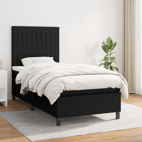 Cama box spring con colchón tela negro 90x190 cm D