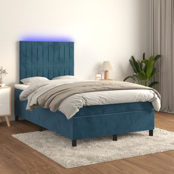 Cama box spring colchón y LED terciopelo azul oscuro 120x200 cm D