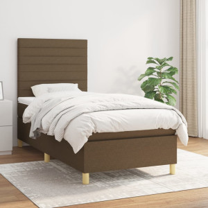 Cama box spring con colchón tela marrón oscuro 90x190 cm D