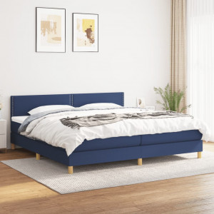 Cama box spring con colchón tela azul 200x200 cm D