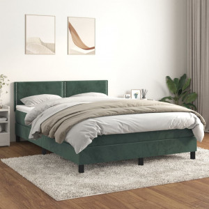 Cama box spring con colchón terciopelo verde oscuro 140x190 cm D