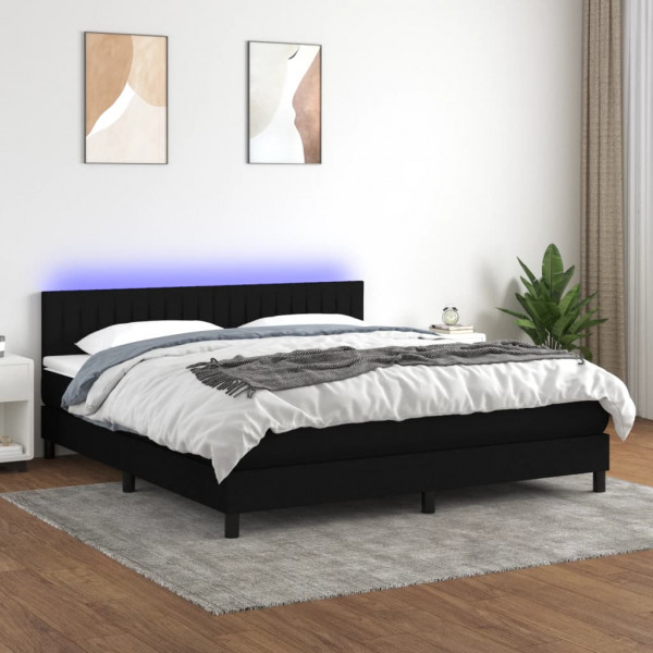 Colchão cama box spring e luzes LED tecido preto 160x200 cm D