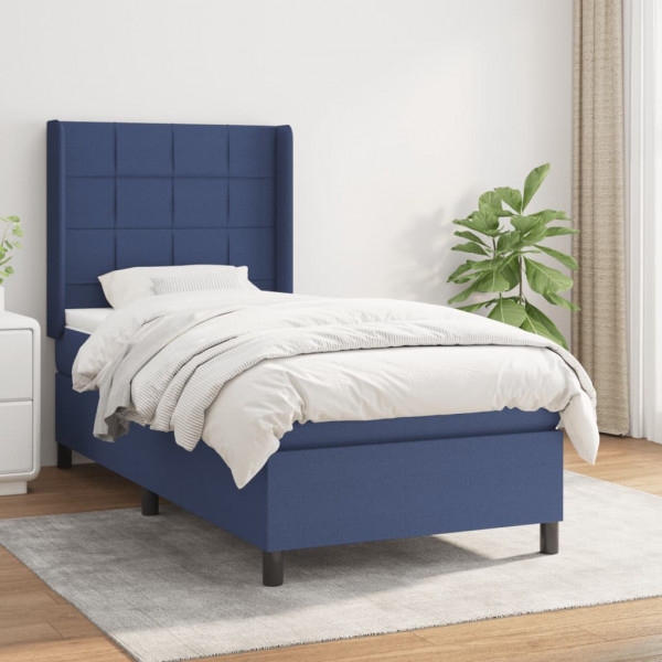 Cama box spring con colchón tela azul 80x200 cm D