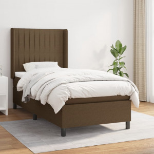 Cama box spring con colchón tela marrón oscuro 90x200 cm D