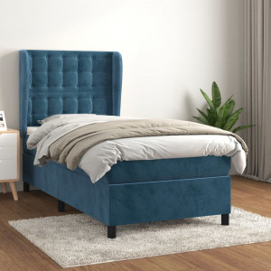 Cama box spring con colchón terciopelo azul oscuro 90x200 cm D