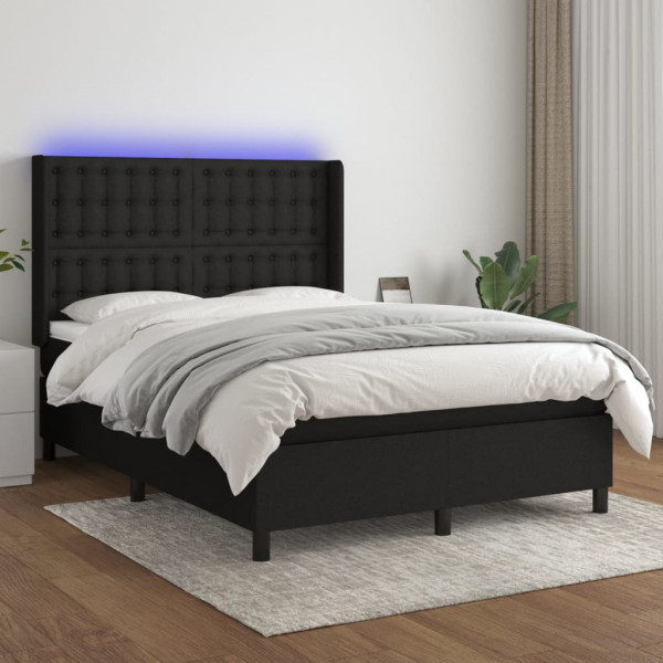 Colchão cama box spring e luzes LED tecido preto 140x190 cm D