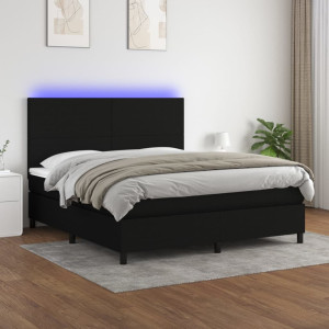 Cama box spring colchón y luces LED tela negro 180x200 cm D