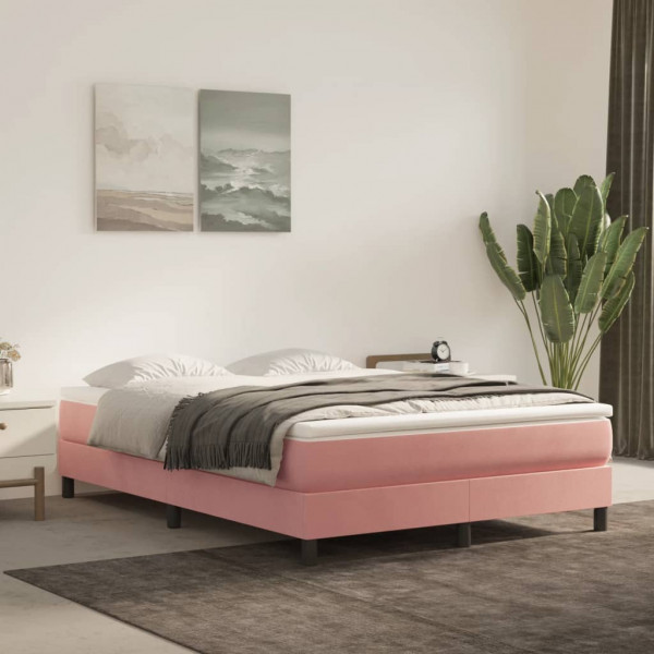Cama box spring con colchón terciopelo rosa 140x200 cm D