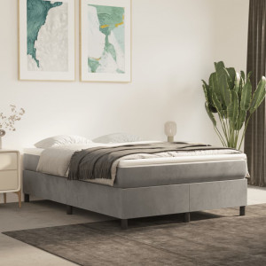 Cama box spring con colchón terciopelo gris claro 140x190 cm D