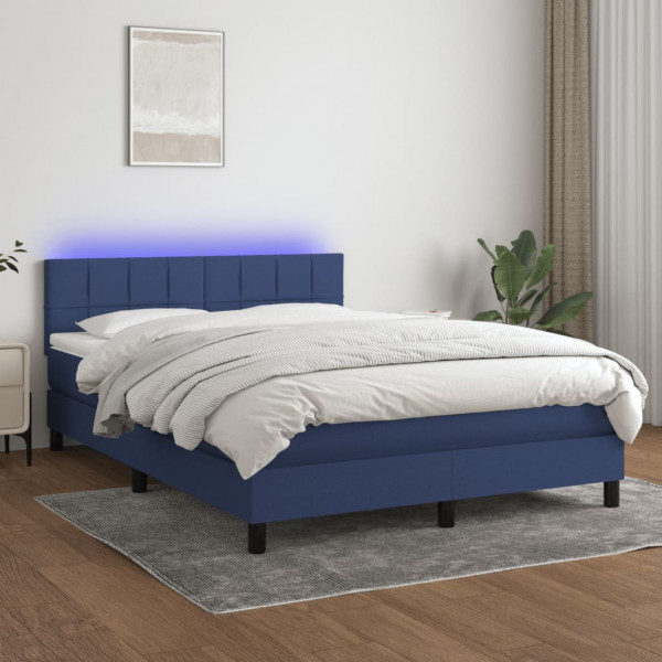 Colchão cama box spring e luzes LED tecido azul 140x190 cm D