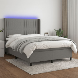 Cama box spring colchón y luces LED tela gris oscuro 140x190 cm D
