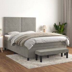 Cama box spring con colchón terciopelo gris claro 140x190 cm D
