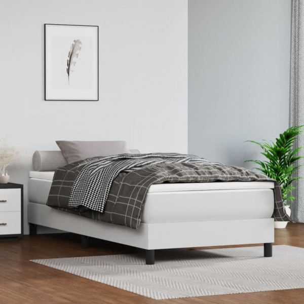 Cama box spring con colchón cuero sintético blanco 90x190 cm D