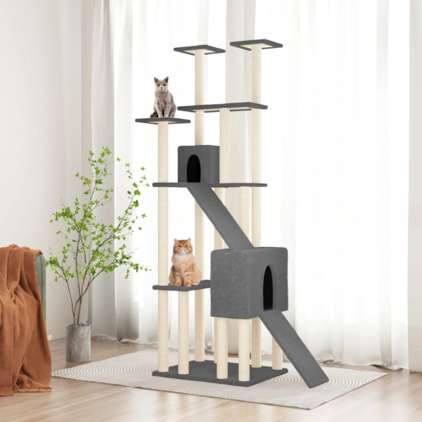 Raspador para gatos com postes de sisal cinza escuro 190 cm D