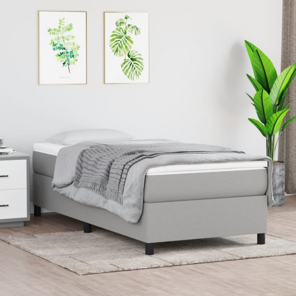 Cama box spring con colchón tela gris claro 90x190 cm D