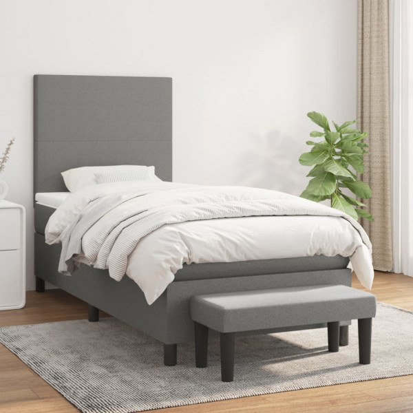 Cama box spring com colchão tecido cinza escuro 90x200 cm D