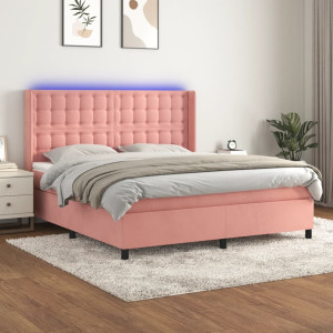 Cama box spring colchón y LED terciopelo rosa 180x200 cm D