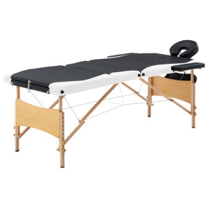 Mesa de massagem dobrável 3 zonas madeira preta e branca D