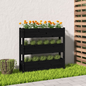 Jardinera de madera maciza de pino negro 112x25x104.5 cm D