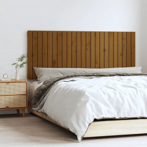 Cabecero cama pared madera maciza pino marrón miel 147x3x60 cm D
