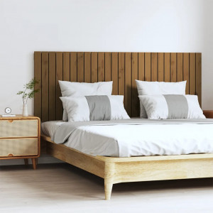 Cabecero cama pared madera maciza pino marrón miel 159.5x3x60cm D