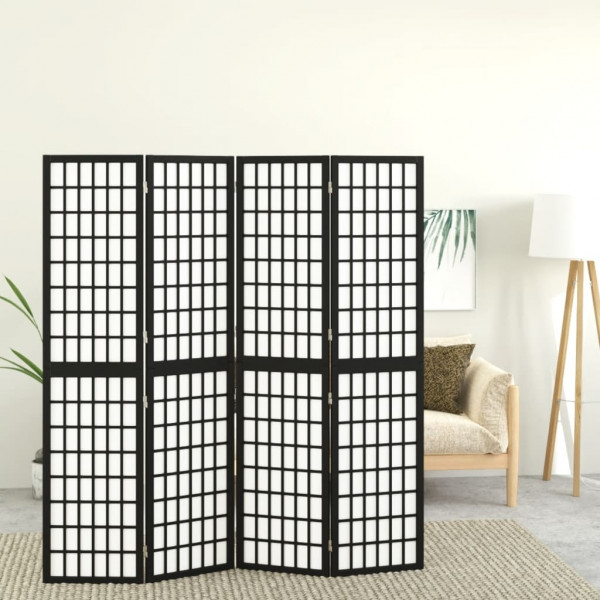 Biombo plegable con 4 paneles estilo japonés negro 160x170 cm D