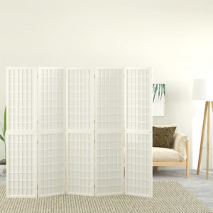 Biombo plegable con 5 paneles estilo japonés blanco 200x170 cm D
