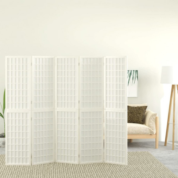 Biombo com 5 painéis branco estilo japonês 200x170 cm D