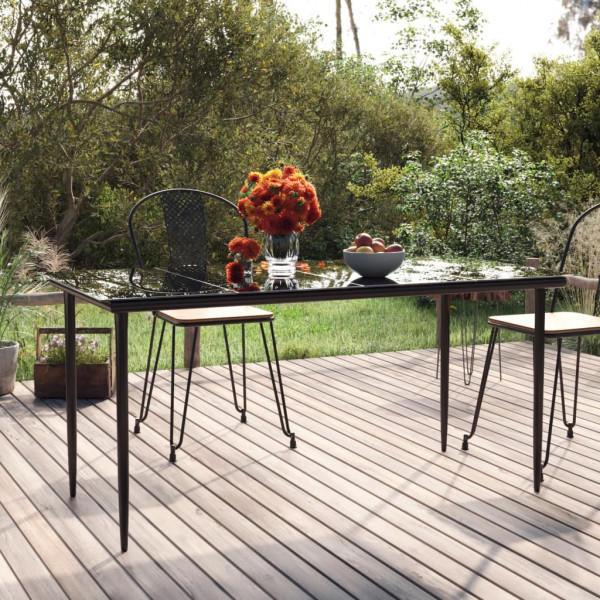 Mesa de jantar de jardim em aço e vidro temperado preto 160x80x74 cm D