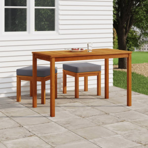 Set de comedor para jardín 3 piezas con cojines madera acacia D