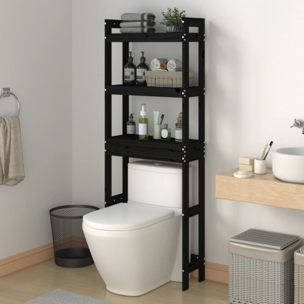 Estante de baño madera maciza de pino negro 63x26x171 cm D