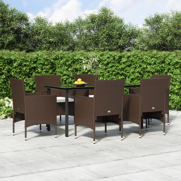 Juego de comedor de jardín 7 piezas con cojines marrón y negro Juego de comedor de jardín 7 piezas con cojines marrón y negro D