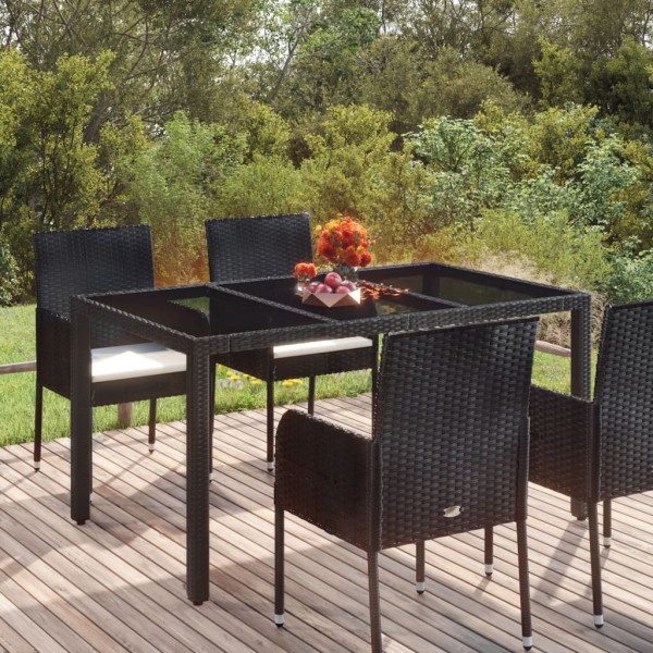 Superfície de vidro para mesa de jardim PE rattan preto 150x90x75 cm D