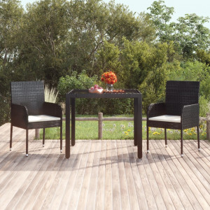 Mesa de jardim superfície de vidro ratão PE preto 90x90x75 cm D