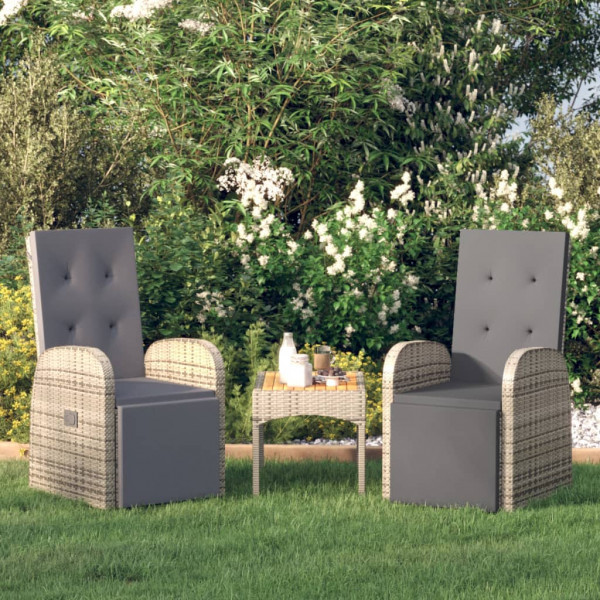 Sillones de jardín reclinables con cojines 2 uds ratán PE gris D