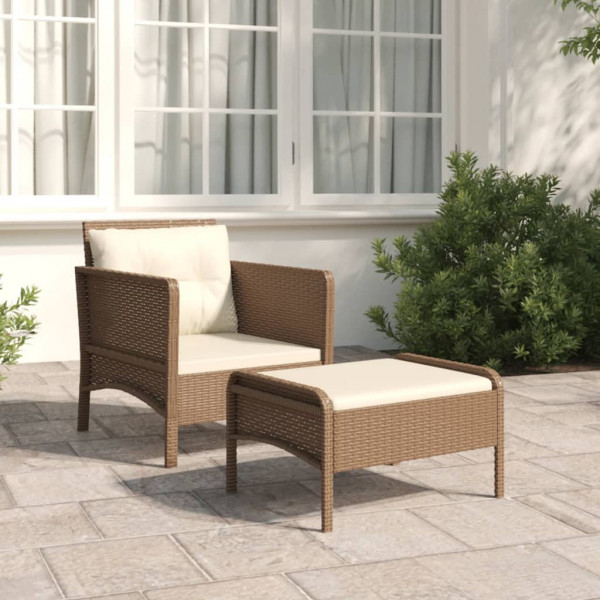 Set muebles de jardín 2 piezas y cojines ratán sintético marrón D