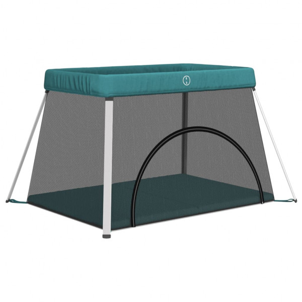 Parque para bebés com colchão tecido de linho verde M 2