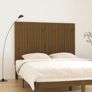 Cabecero cama pared madera maciza pino marrón miel 166x3x110 cm D