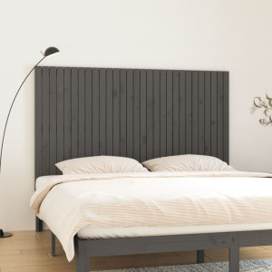 Cabecero de cama de pared madera maciza pino gris 185x3x110 cm D