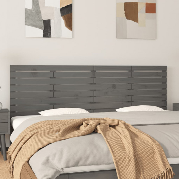 Cabecero de cama de pared madera maciza pino gris 186x3x63 cm D
