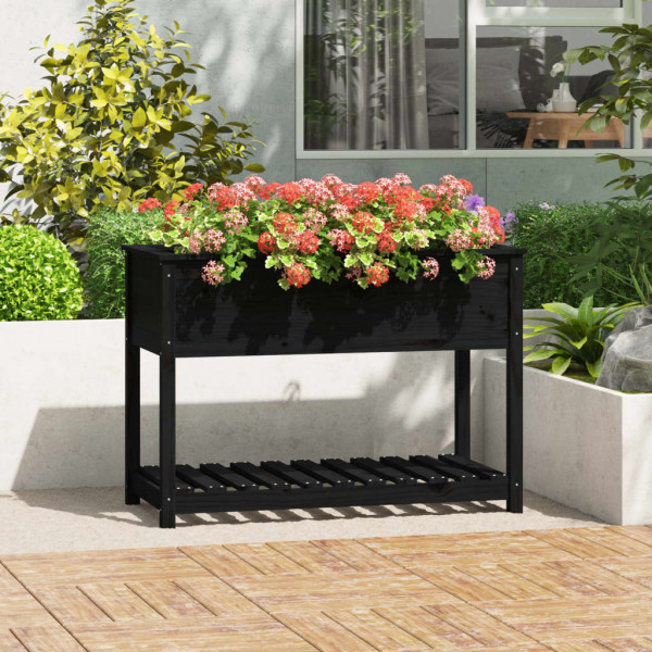 Jardineiro com estante madeira maciça pinho preto 111.5x54x81 cm D