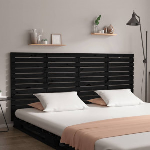Cabecero cama de pared madera maciza pino negro 206x3x91.5 cm D