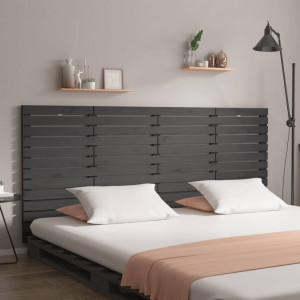 Cabecero de cama de pared madera maciza pino gris 206x3x91.5 cm D
