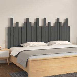 Cabecero de cama de pared madera maciza pino gris 166x3x80 cm D
