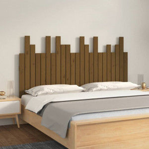Cabecero cama pared madera maciza pino marrón miel 146.5x3x80cm D