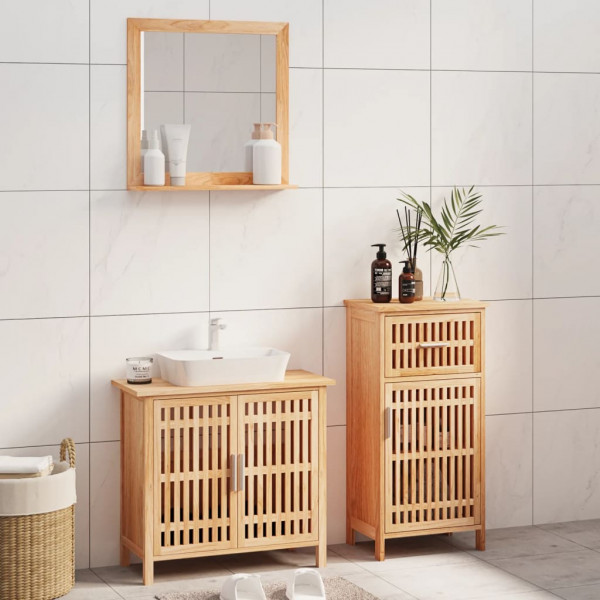 Conjunto de muebles de baño 3 piezas madera maciza de nogal D