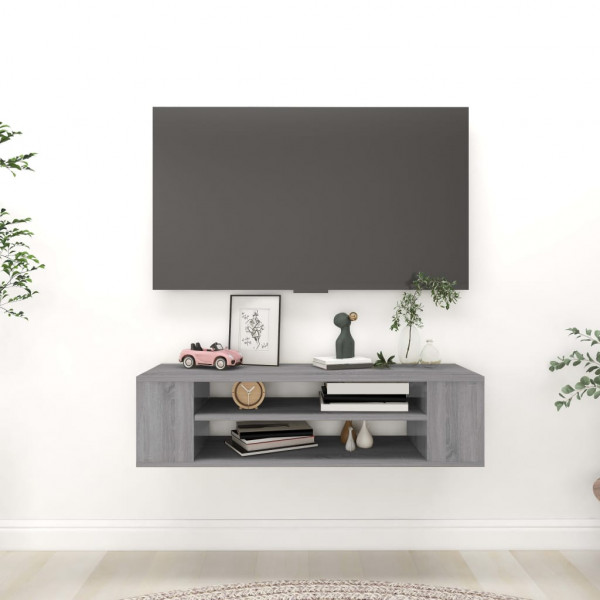 Mueble de TV colgante madera contrachapada gris 100x30x26.5 cm D